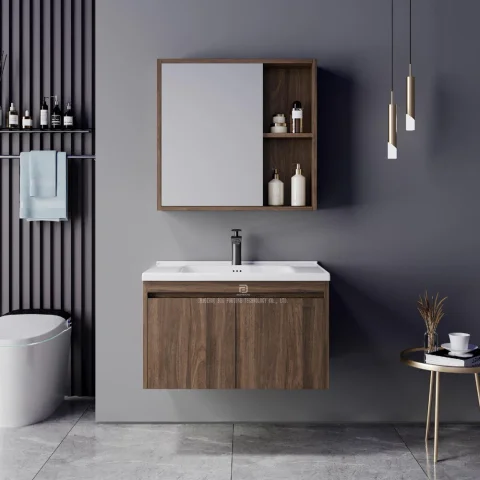 Modern Waterproof Floating Bathroom Vanity – Minimalist Ceramic Wash Basin with Storage | Plywood Wall-Mounted Cabinet with Sink 3