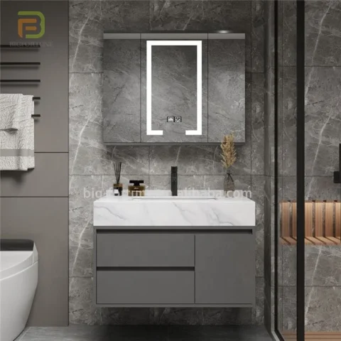 Modern European Wall Mounted Plywood Bathroom Vanity Set with LED Mirror & Storage – 47-49 Inch 4