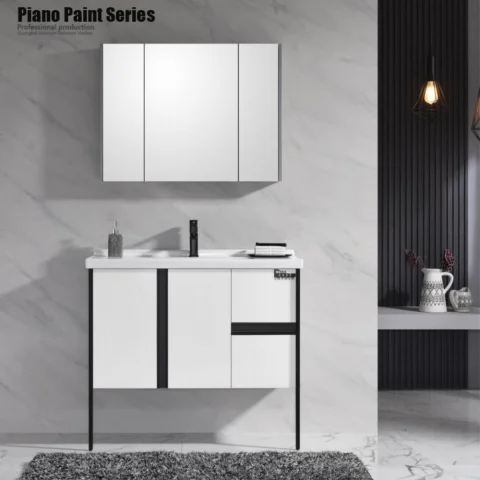 24-Inch Modern Waterproof Plywood Bathroom Vanity – Floor Standing Cabinet with Basin & Framed Mirror | Hotel & Home Bathroom Furniture