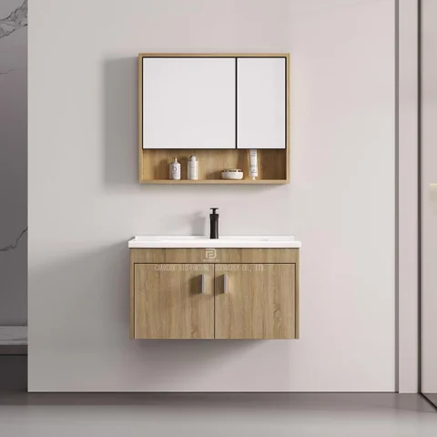 Modern Wall-Mounted Bathroom Vanity with Ceramic Basin – Waterproof Plywood Cabinet & Framed Mirror | Hotel & Home Bathroom Furniture 4