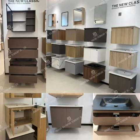 Modern Wall-Mounted Bathroom Vanity with Ceramic Basin – Waterproof Plywood Cabinet & Framed Mirror | Hotel & Home Bathroom Furniture 3