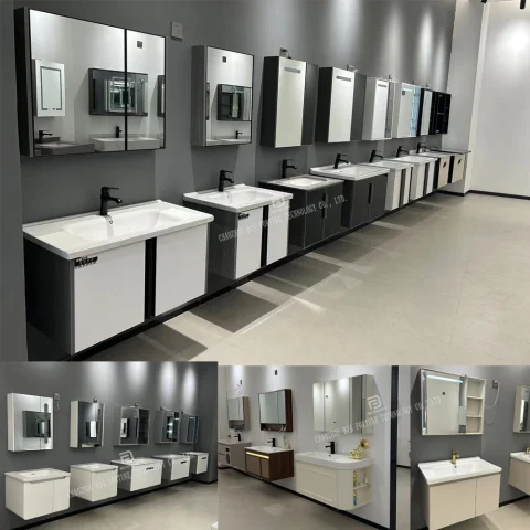 Modern Wall-Mounted Bathroom Vanity with Ceramic Wash Basin – Waterproof Plywood Storage Cabinet & Framed Mirror | Hotel & Home Use 4