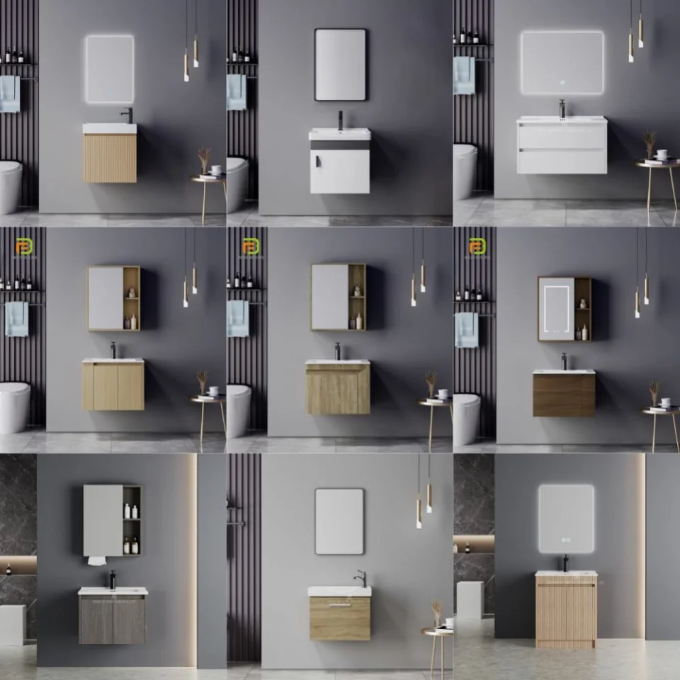 Contemporary Wall Mounted Plywood Bathroom Vanity with Ceramic Basin & LED Mirror – Durable Modern Bathroom Cabinet