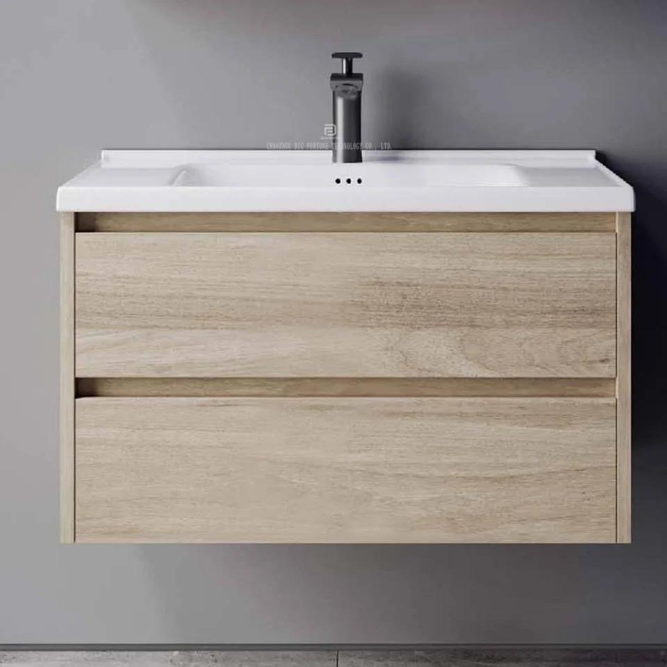 Contemporary Wall Mounted Plywood Bathroom Vanity with Ceramic Basin & LED Mirror – Durable Modern Bathroom Cabinet