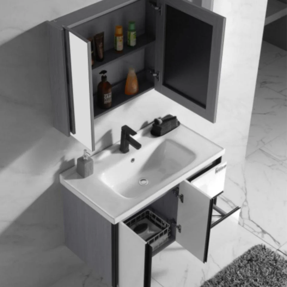 24-Inch Modern Waterproof Plywood Bathroom Vanity – Floor Standing Cabinet with Basin & Framed Mirror | Hotel & Home Bathroom Furniture