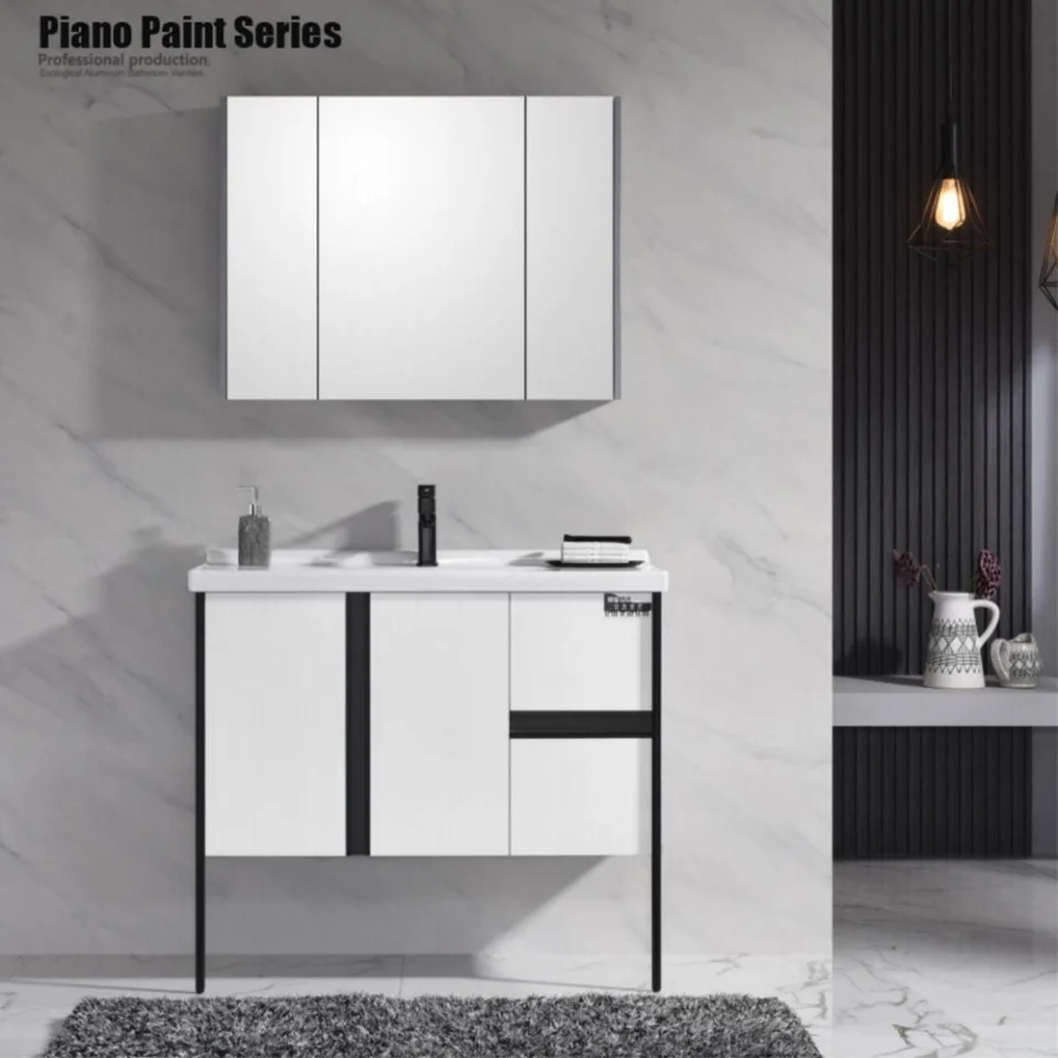 24-Inch Modern Waterproof Plywood Bathroom Vanity – Floor Standing Cabinet with Basin & Framed Mirror | Hotel & Home Bathroom Furniture
