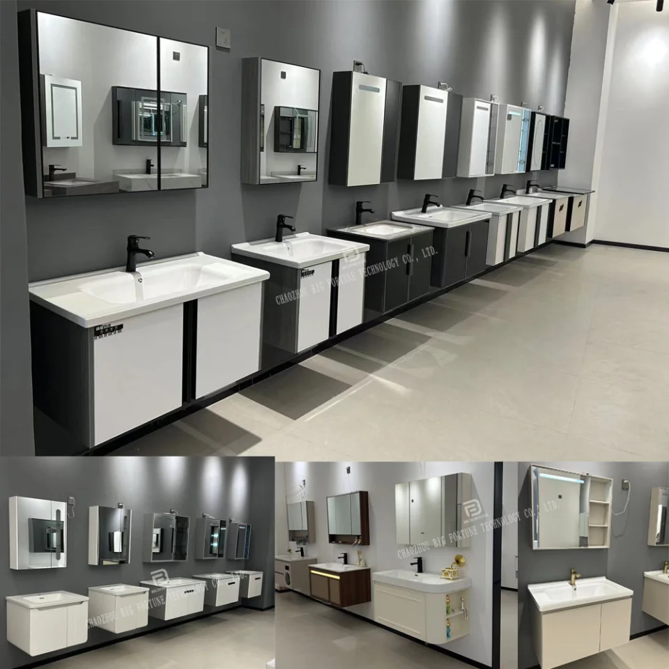 Modern Wall-Mounted Bathroom Vanity with Ceramic Wash Basin – Waterproof Plywood Storage Cabinet & Framed Mirror | Hotel & Home Use