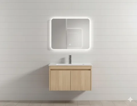 Sleek Floating Bathroom Vanity with Waterproof Plywood Cabinet and Ceramic Basin