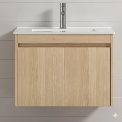 Sleek Floating Bathroom Vanity with Waterproof Plywood Cabinet and Ceramic Basin 3