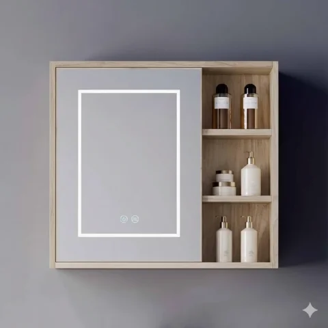 Contemporary Wall Mounted Plywood Bathroom Vanity with Ceramic Basin & LED Mirror – Durable Modern Bathroom Cabinet 3