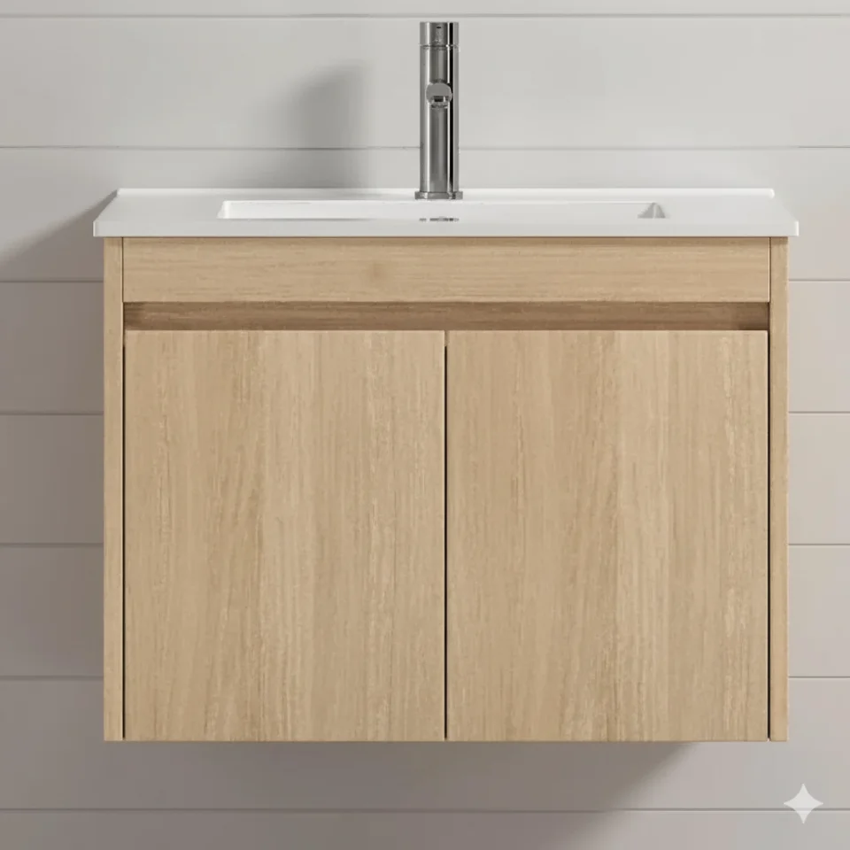 Sleek Floating Bathroom Vanity with Waterproof Plywood Cabinet and Ceramic Basin