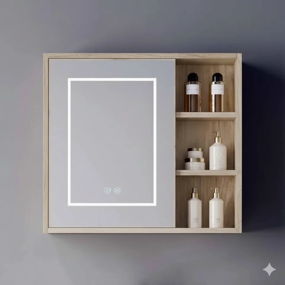 Contemporary Wall Mounted Plywood Bathroom Vanity with Ceramic Basin & LED Mirror – Durable Modern Bathroom Cabinet