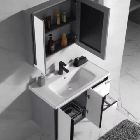 24-Inch Modern Waterproof Plywood Bathroom Vanity – Floor Standing Cabinet with Basin & Framed Mirror | Hotel & Home Bathroom Furniture 3