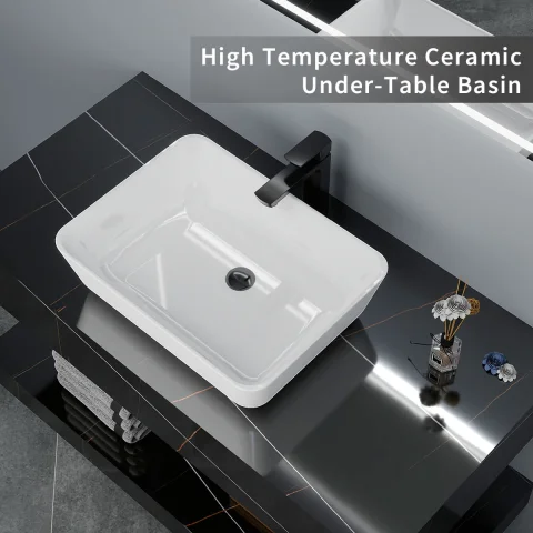 Luxury Square Rock Slab Bathroom Vanity Cabinet with Ceramic Basin – Modern Wall-Mounted Marble Countertop for Villas & Apartments