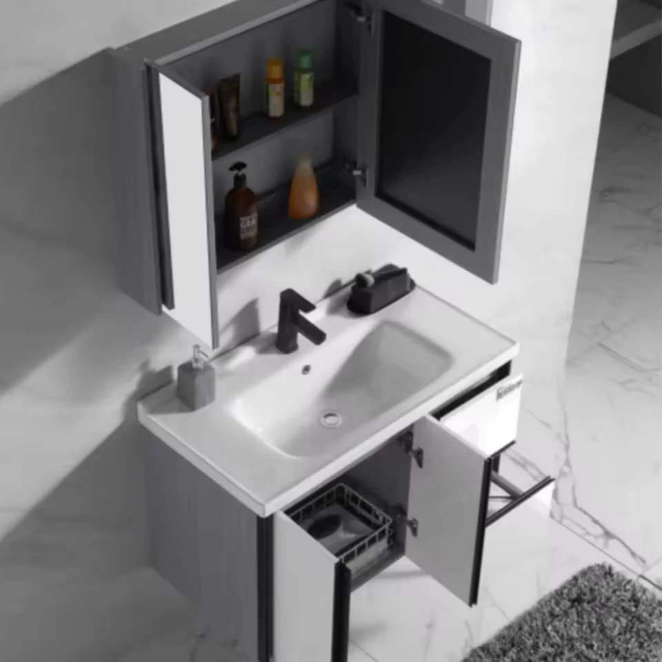 24-Inch Modern Waterproof Plywood Bathroom Vanity – Floor Standing Cabinet with Basin & Framed Mirror | Hotel & Home Bathroom Furniture