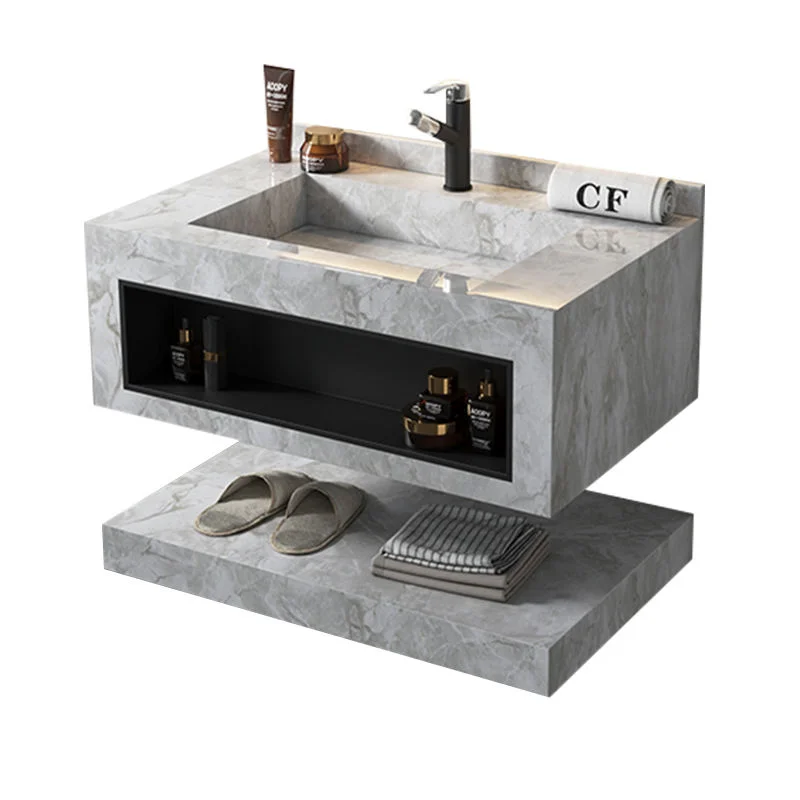 Luxury Slate Stone Wash Basin Vanity Set with Towel Holder – Modern Marble Design Ceramic Sink Cabinet (Wall Mounted)