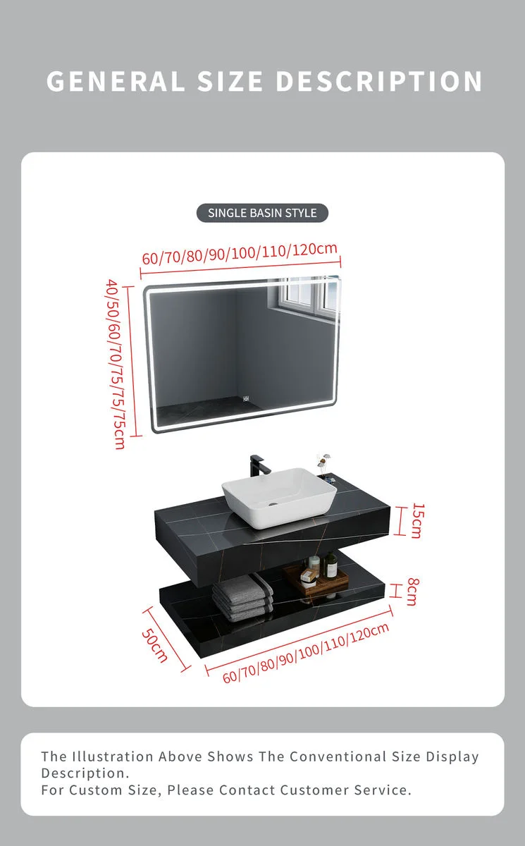 Luxury Square Rock Slab Bathroom Vanity Cabinet with Ceramic Basin – Modern Wall-Mounted Marble Countertop for Villas & Apartments