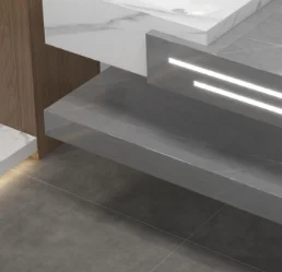 High Quality Rock Slate Bathroom Vanity Cabinet with Towel Shelf & LED Storage Mirror – Modern Square Vanity Combo