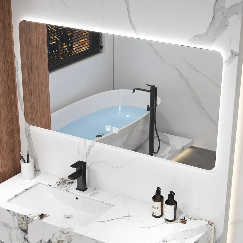 Hotel & Household Luxury Rock Plate Bathroom Vanity Cabinet Set with Ceramic Washbasin – Modern Wall-Mounted Slate Vanity Combo