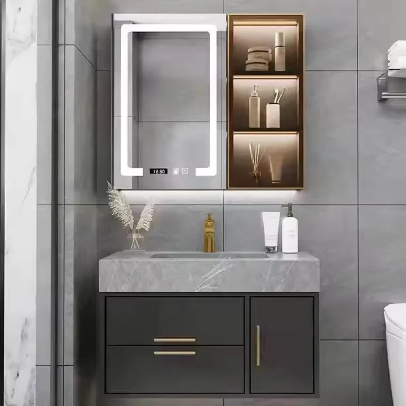 Modern European Wall-Mounted Bathroom Vanity Set with Mirror Cabinet, Waterproof Plywood Drawer Storage – 47–49 Inch